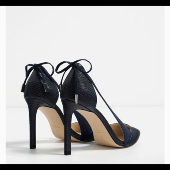 Zara Shoes - ZARA Navy Blue Cut-Out Bow Back Pumps